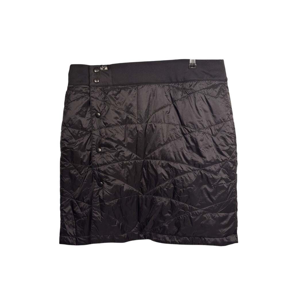 L.L. Bean Skirt Womens 10 Black PrimaLoft Insulated Quilted Snap Front Stretch